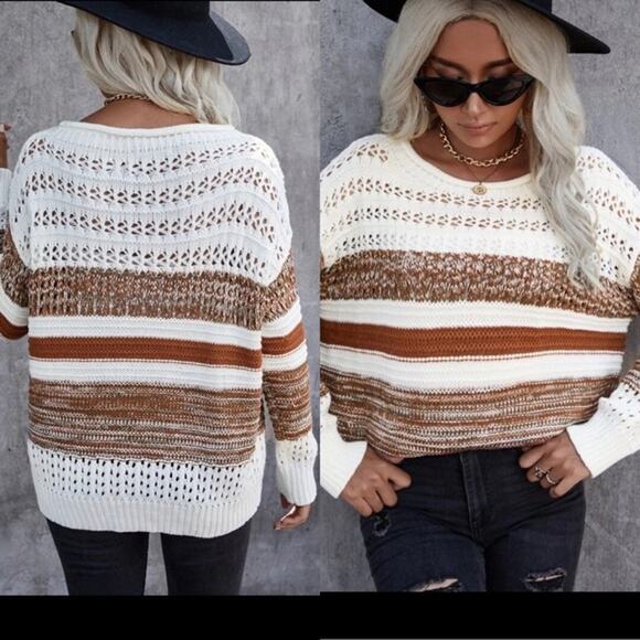 Ces Femme Knit Stripe Oversized Sweater womens Small boho chic fairy cottagecore - Picture 1 of 5